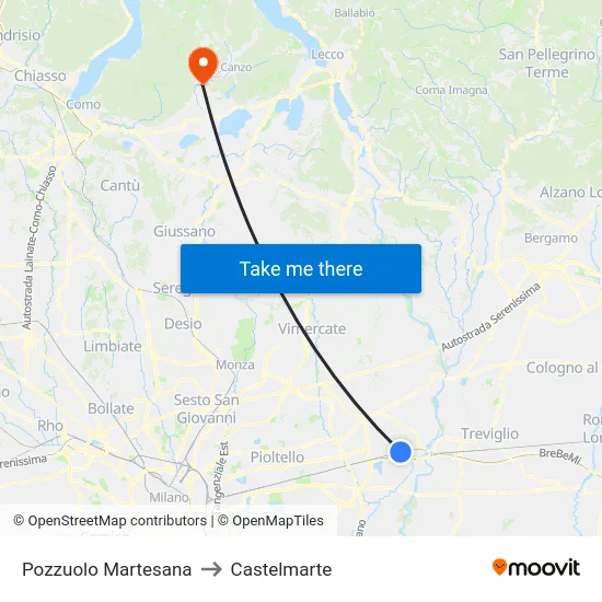 Pozzuolo Martesana to Castelmarte map