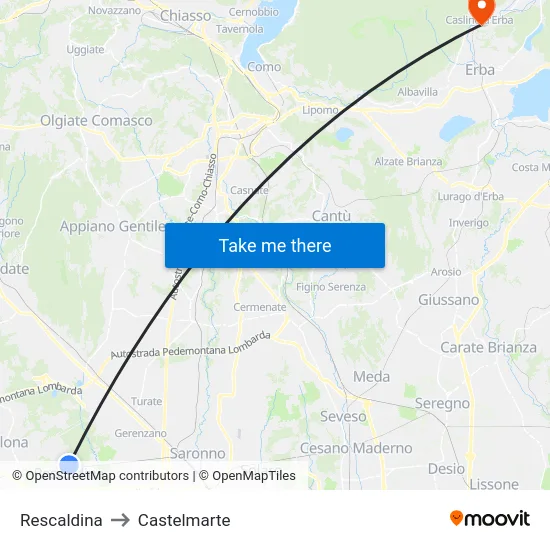 Rescaldina to Castelmarte map