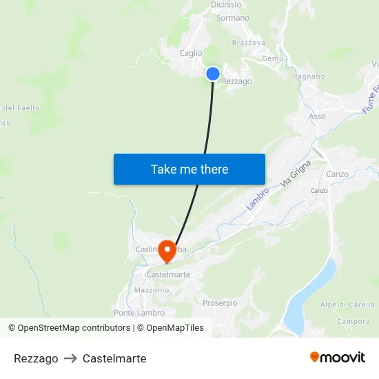 Rezzago to Castelmarte map