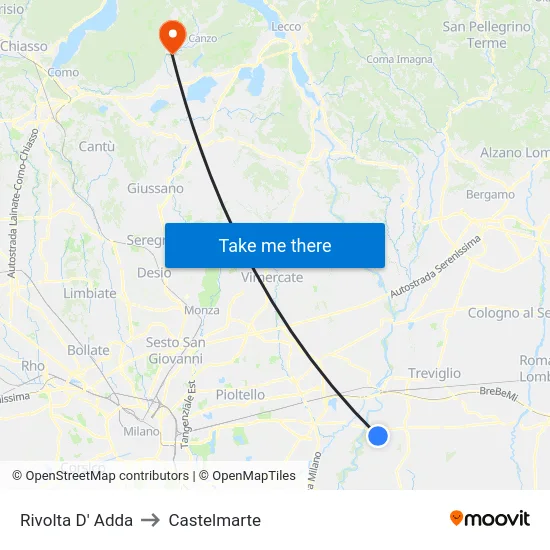 Rivolta D' Adda to Castelmarte map
