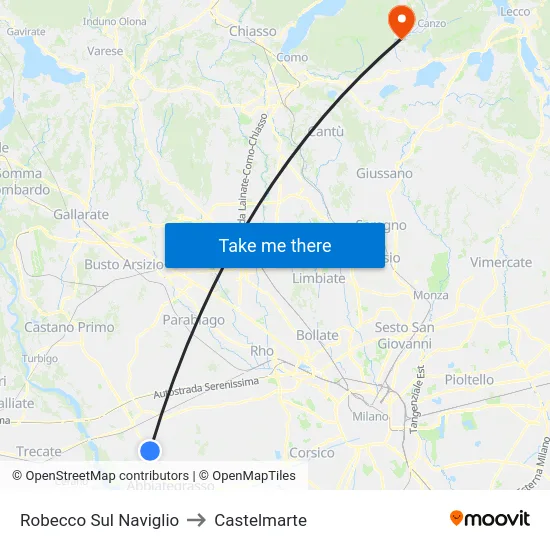 Robecco Sul Naviglio to Castelmarte map