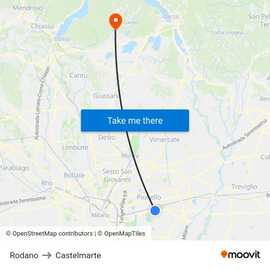 Rodano to Castelmarte map
