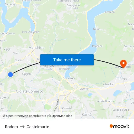 Rodero to Castelmarte map