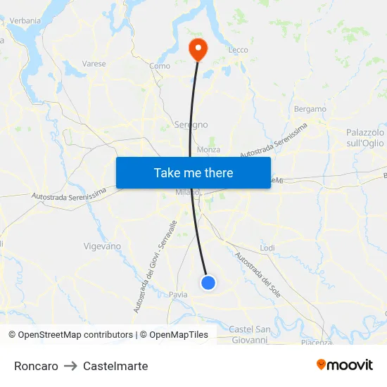 Roncaro to Castelmarte map