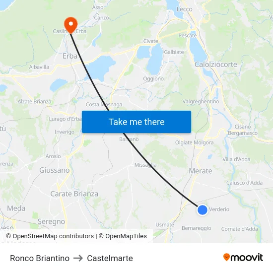 Ronco Briantino to Castelmarte map