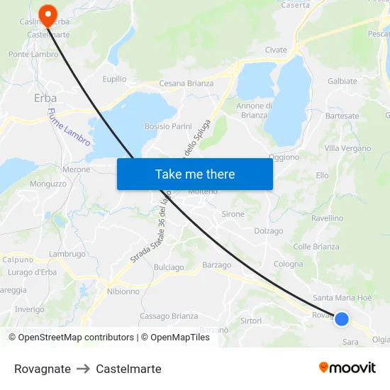 Rovagnate to Castelmarte map