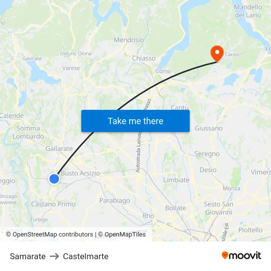 Samarate to Castelmarte map