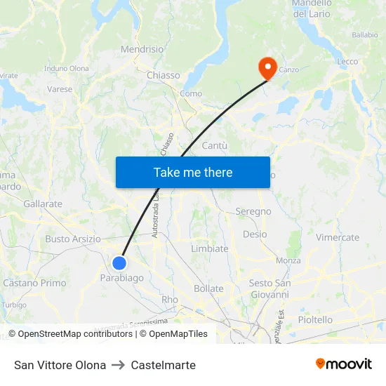 San Vittore Olona to Castelmarte map