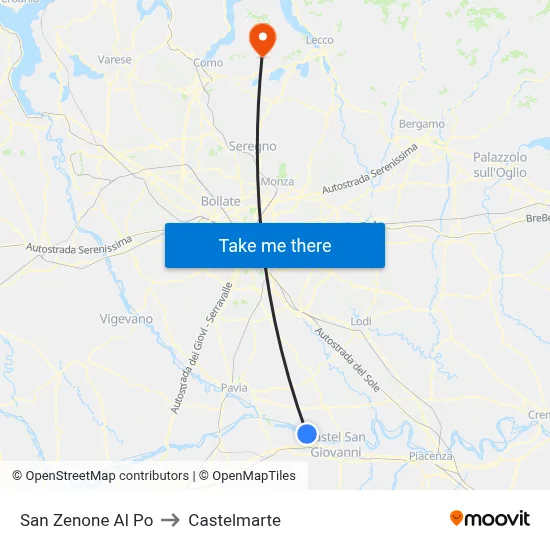San Zenone al Po to Castelmarte map