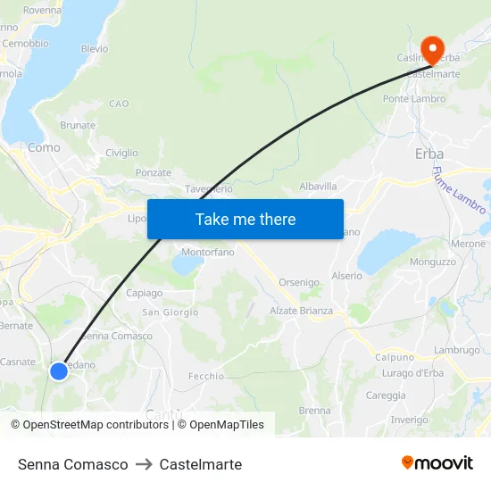 Senna Comasco to Castelmarte map