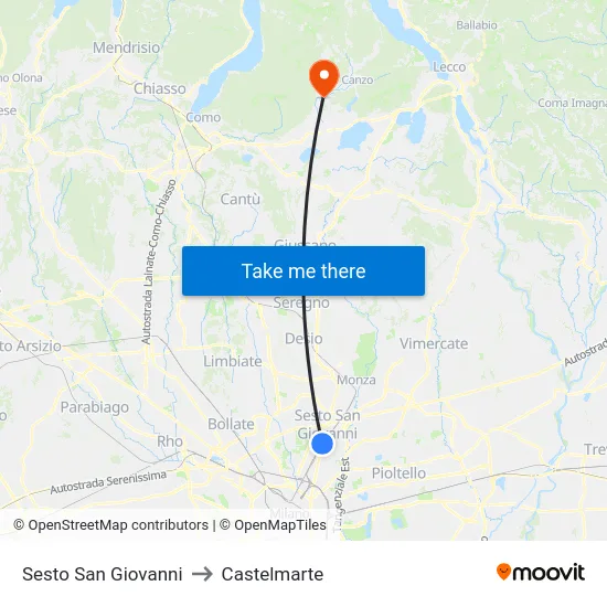 Sesto San Giovanni to Castelmarte map