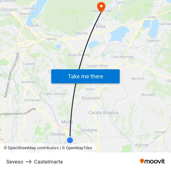 Seveso to Castelmarte map