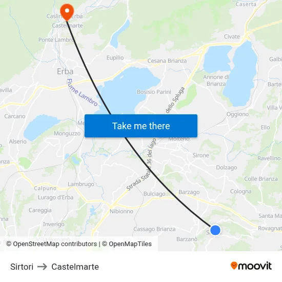Sirtori to Castelmarte map