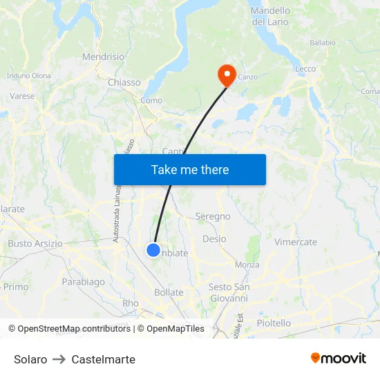 Solaro to Castelmarte map