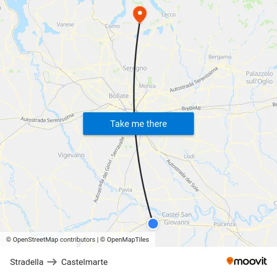 Stradella to Castelmarte map
