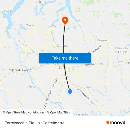 Torrevecchia Pia to Castelmarte map