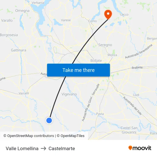 Valle Lomellina to Castelmarte map