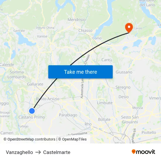 Vanzaghello to Castelmarte map