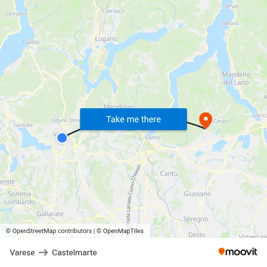 Varese to Castelmarte map