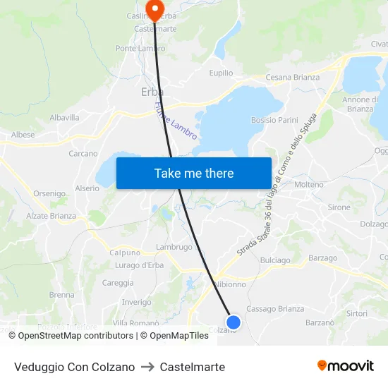 Veduggio Con Colzano to Castelmarte map
