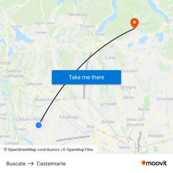 Buscate to Castelmarte map