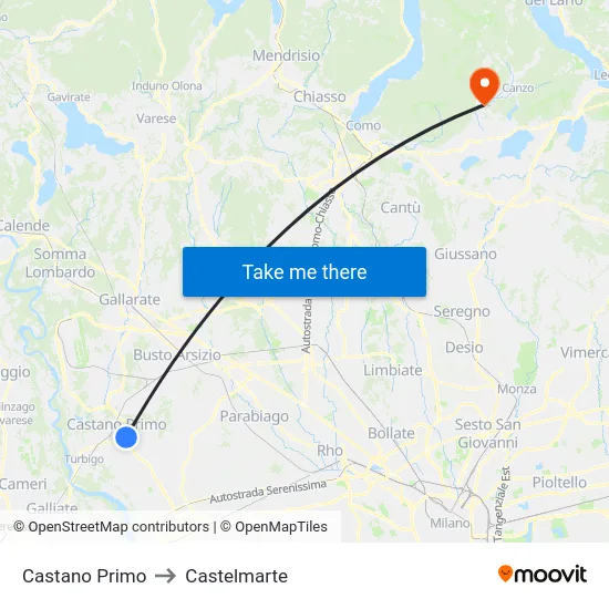 Castano Primo to Castelmarte map