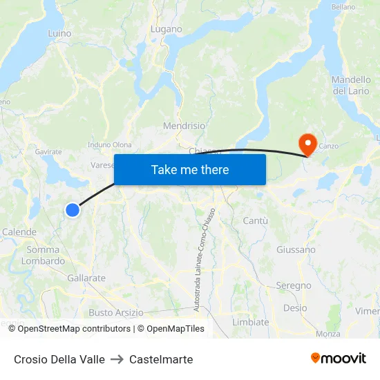 Crosio Della Valle to Castelmarte map