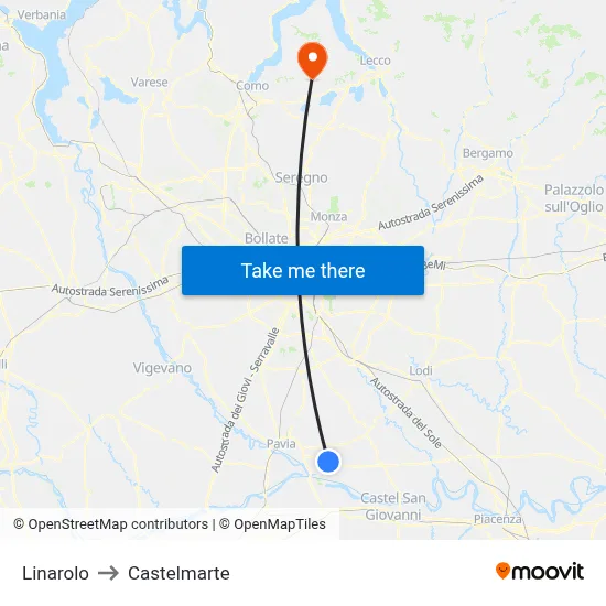 Linarolo to Castelmarte map