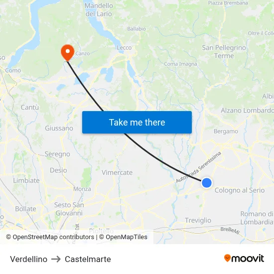 Verdellino to Castelmarte map