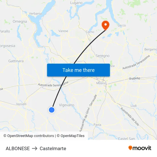 Albonese to Castelmarte map