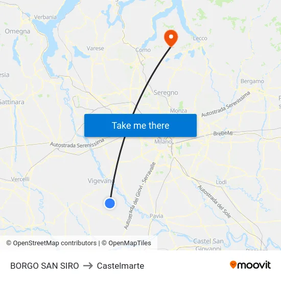 Borgo San Siro to Castelmarte map