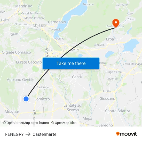 Fenegro to Castelmarte map