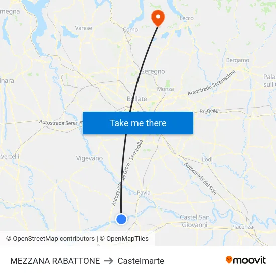 Mezzana Rabattone to Castelmarte map