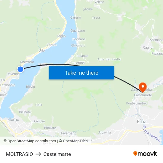 Moltrasio to Castelmarte map