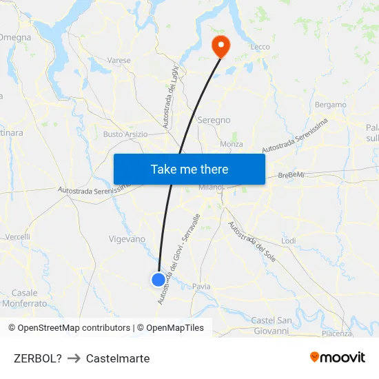Zerbol to Castelmarte map