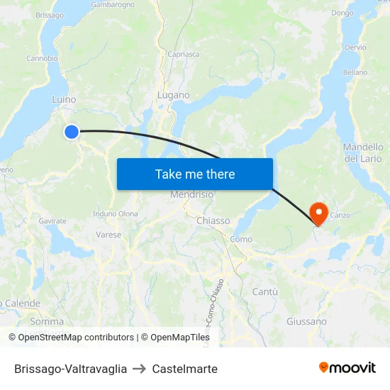 Brissago-Valtravaglia to Castelmarte map