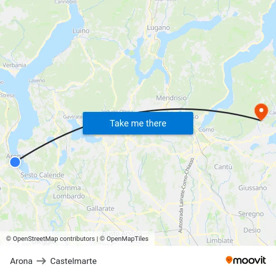 Arona to Castelmarte map