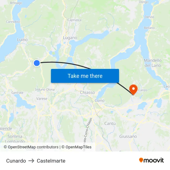 Cunardo to Castelmarte map