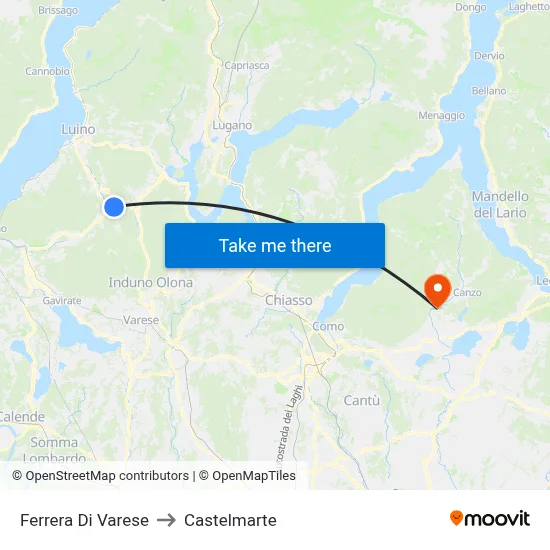Ferrera Di Varese to Castelmarte map