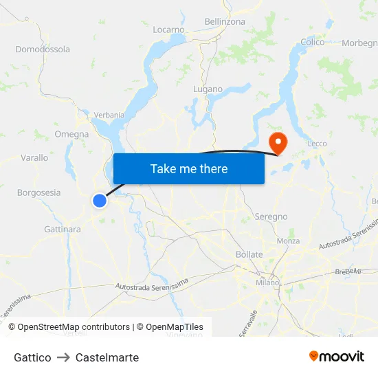 Gattico to Castelmarte map