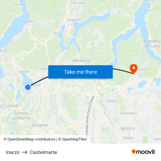Inarzo to Castelmarte map