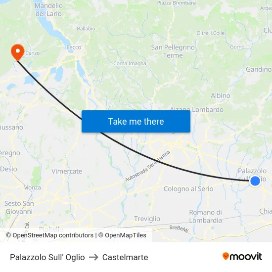 Palazzolo Sull' Oglio to Castelmarte map