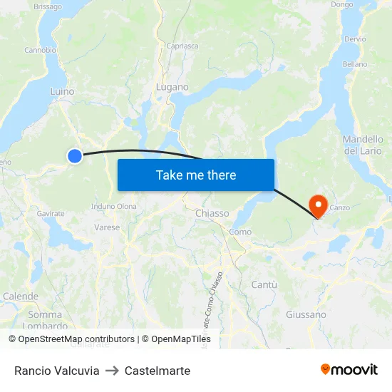Rancio Valcuvia to Castelmarte map