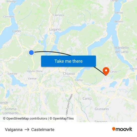 Valganna to Castelmarte map
