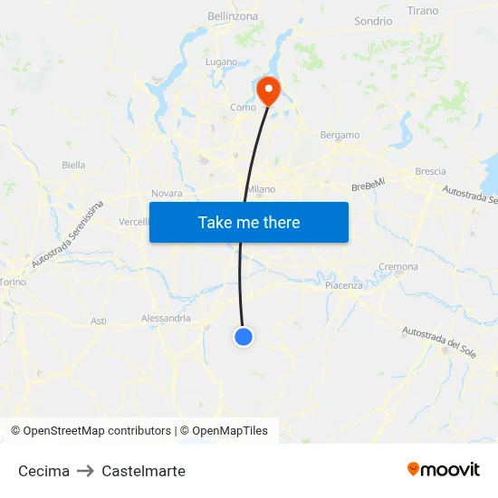 Cecima to Castelmarte map