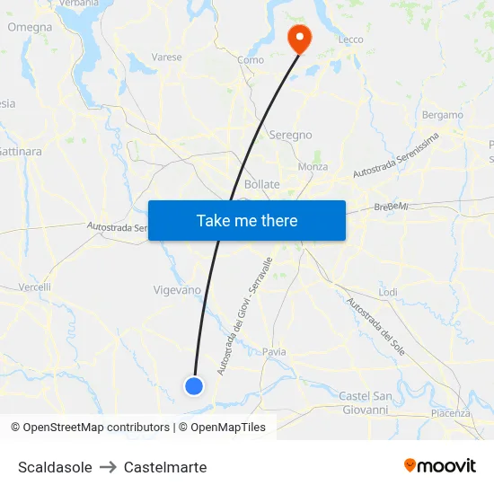 Scaldasole to Castelmarte map