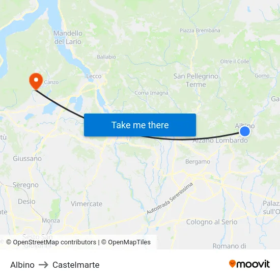 Albino to Castelmarte map