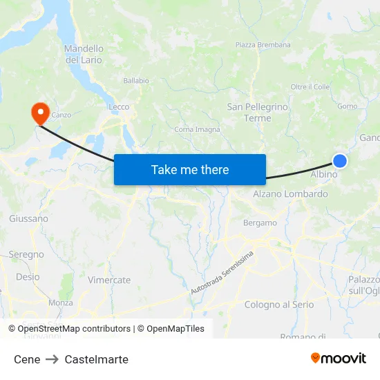Cene to Castelmarte map