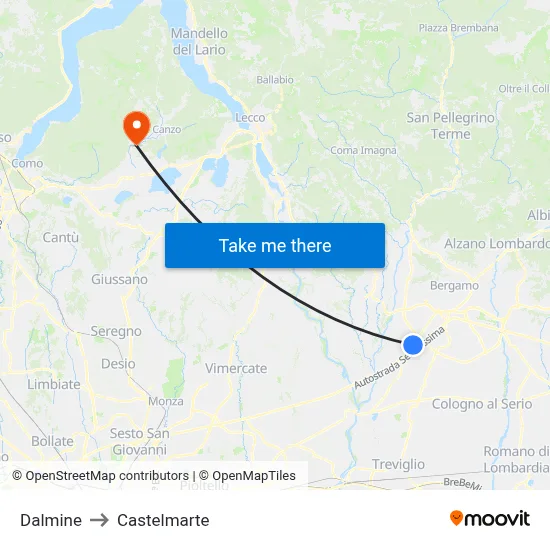 Dalmine to Castelmarte map