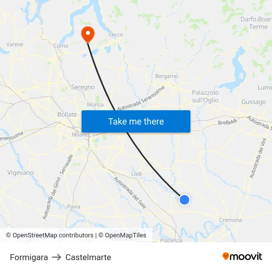 Formigara to Castelmarte map